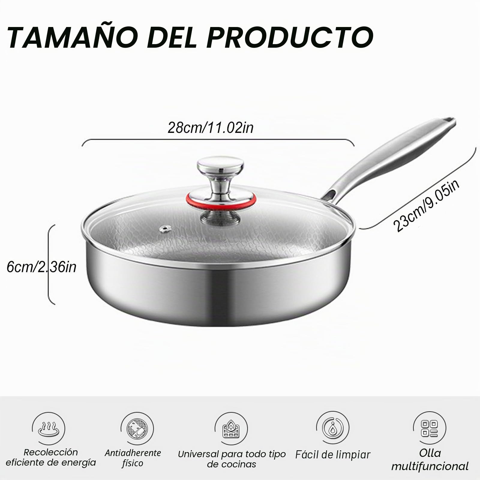 Sartén de titanio Ø 28 cm, sartén de titanio sin revestir, sartén antiadherente resistente a los arañazos, sartén martillada, sartén premium para inducción, resistente al horno y al horno