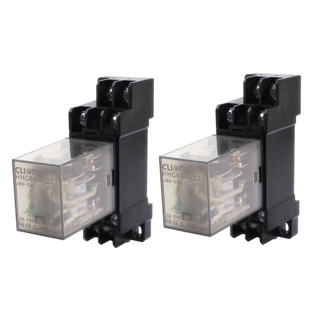 Relais de puissance DPDT 24V DC pour montage sur rail DIN 35mm avec prise x2