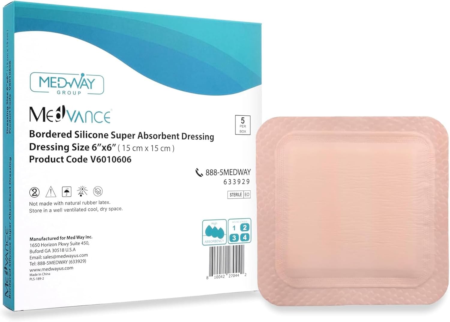 MedVance TM Silicone - Sacral Bordered Silicone Adhesive Foam Wound Dressing, Bed Sore Treatment Bandage for Sacrum, Size 9"x 9" (6.1" Pad x 6.6" Pad), Box of 5 dressings