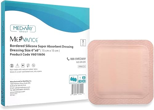 Medvance Apósito de espuma de silicona súper absorbente – Apósito de espuma adhesiva de silicona impermeable – Cuidado de heridas fácil de aplicar y