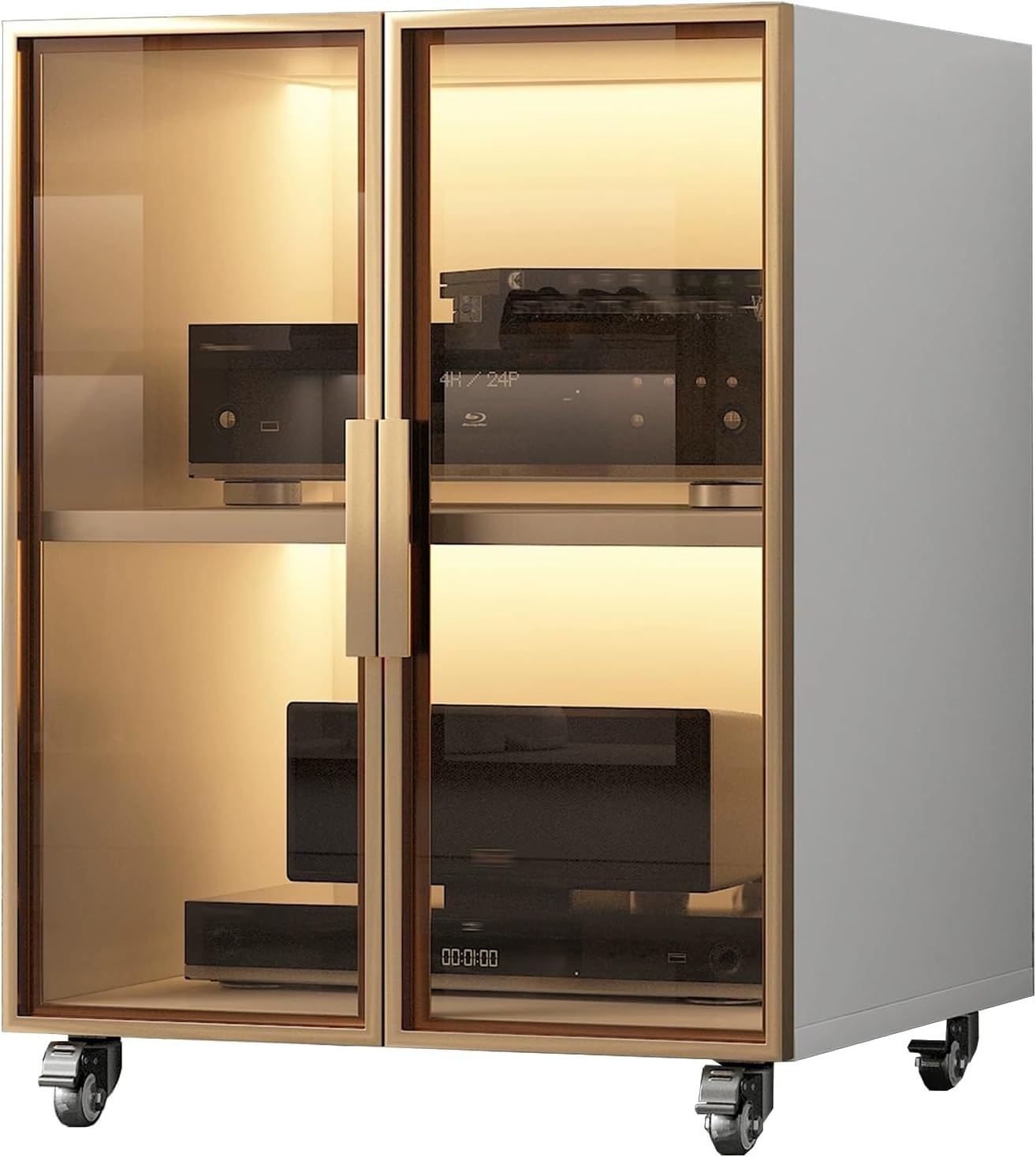 Audio Rack, 2/3 Layer can Move AV Media Stand, with Adjustable Shelf Height, Video Media Stand with Glass Door, for Home/Office/Theater(Gray,21.2x29.5/54x75cm)