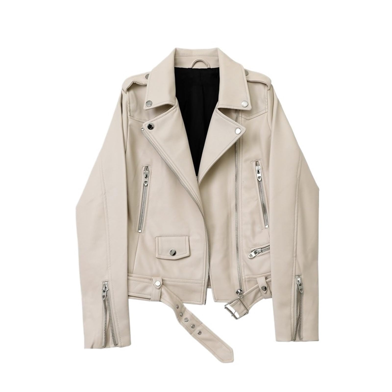 Chaqueta Cuero Mujer Faux Leather Jacket With Belt Women's Lapel Motorcycle Zip Biker Para salir