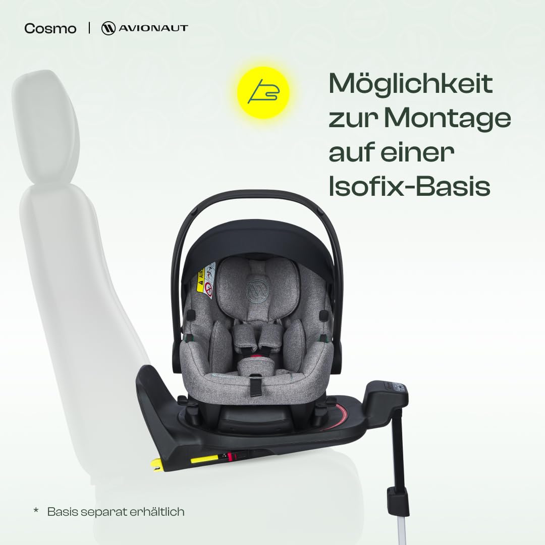 Avionaut Cosmo Smart Kindersitz (0-13 kg, 40-87 cm) | Sicher & Bequem | Ergonomischer Baby-Autositz | ISOFIX-kompatibel für Neugeborene & Babys (Grey)