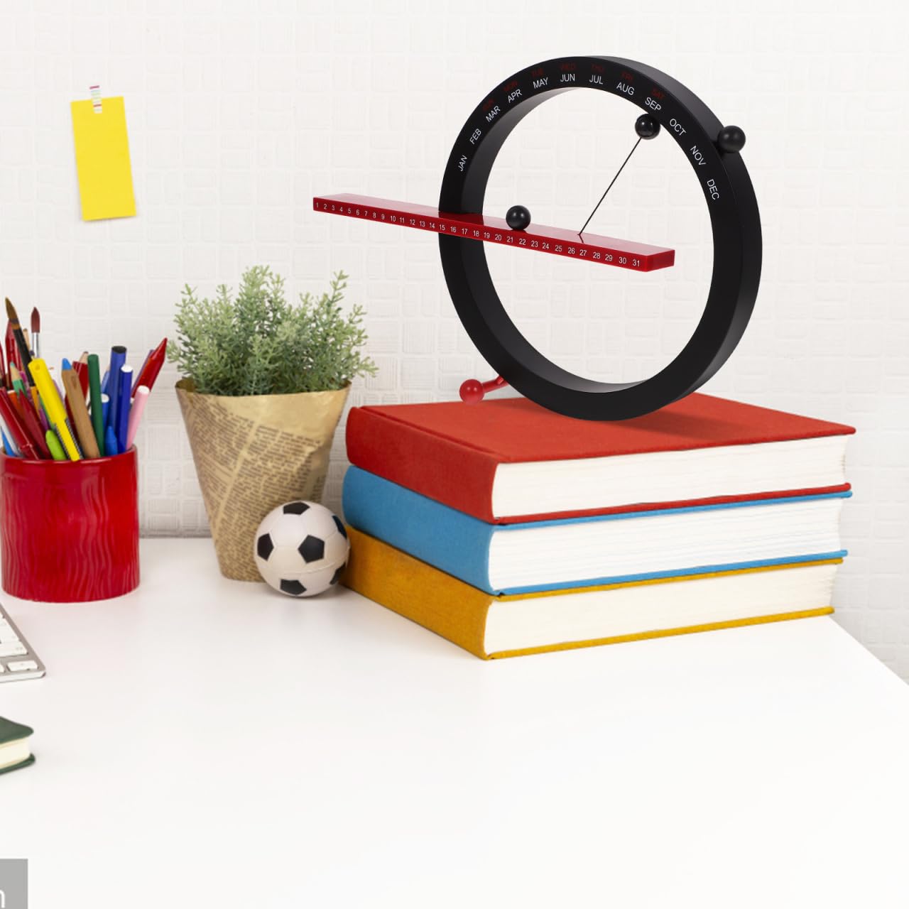 HEALLILY Calendario perpetuo con sfera magnetica, interruttore manuale, calendario da tavolo per soggiorno, camera da letto, ornamento (nero e rosso)