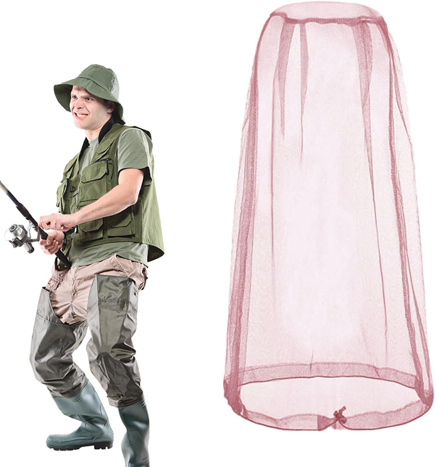 Fly Net Hat | Mesh Fly Head Net | Outdoor Protection Sun Hat with Mesh Face Cover, Protective Drawstring for Camping, Outdoor