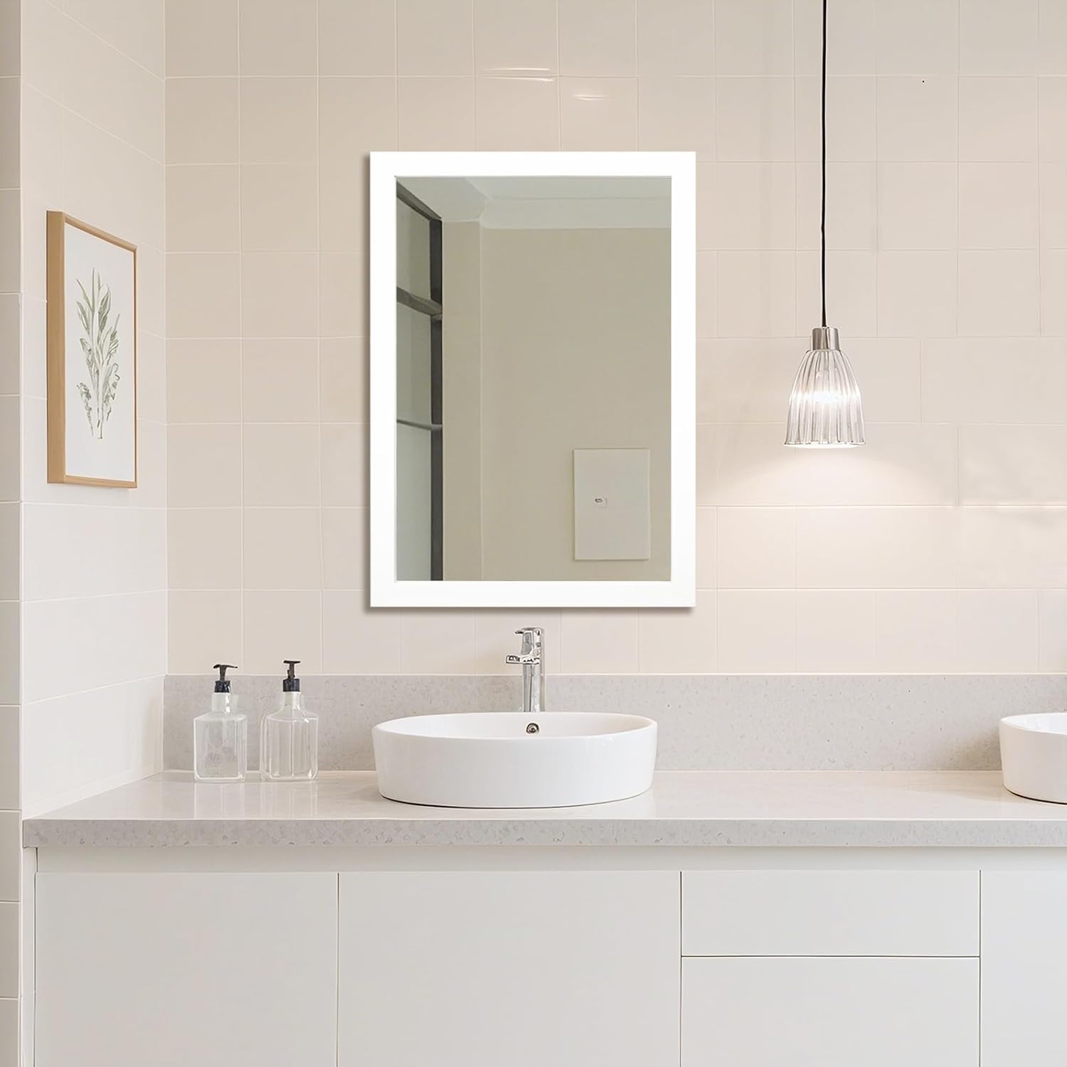 Photo 1 of Ruomeng Rectangular Wall Mirror 24" x 36" for Bathroom, Bedroom, Entryway, Living Room, White