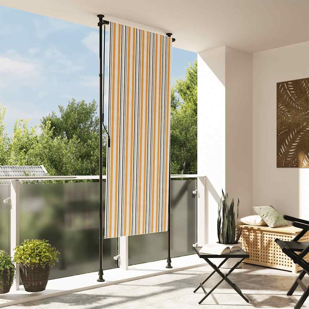 Markiza tarasowa żółto-biała 100x270 cm z regulowaną wysokością 225-275 cm, stalowa rama i tkanina PU odporna na promienie UV, roletka zewnętrzna z korbą do zwijania na balkon