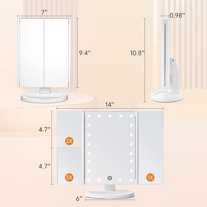 Espejo de Maquillaje con Luz FASCINATE Trifold, 21 LED, 2X/3X Aumento miniatura 6