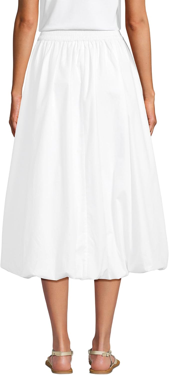 Lands' End Women's Poplin High Rise Bubble Hem Midi Skirt