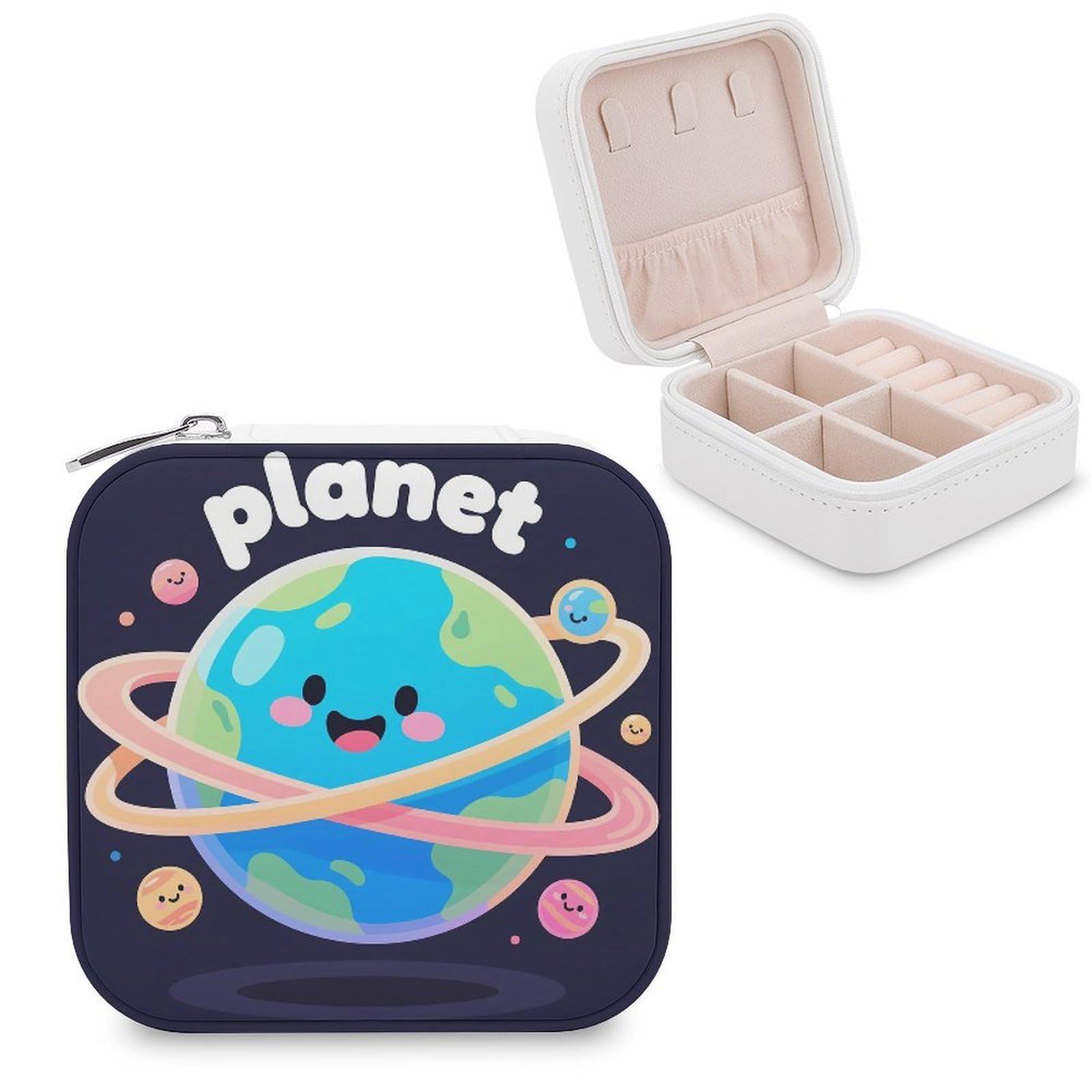VstaDank Planet Jewelry Box for Women Jewelry Organizer Storage Case with Zipper Mini Travel Jewelry Case Cute Trinket Organizer Leather Portable Jewelry Storage Box
