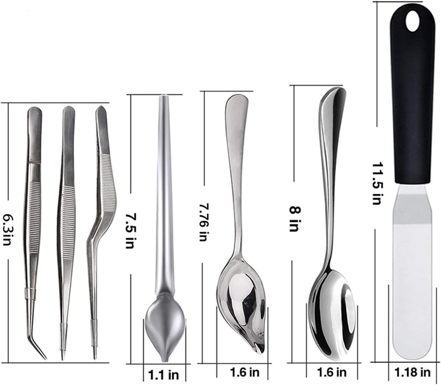 7Pcs Stainless Steel Kitchen Cooking Tweezers Precision Tongs Drawing Spoons Spatula For Culinary Plating Decorating