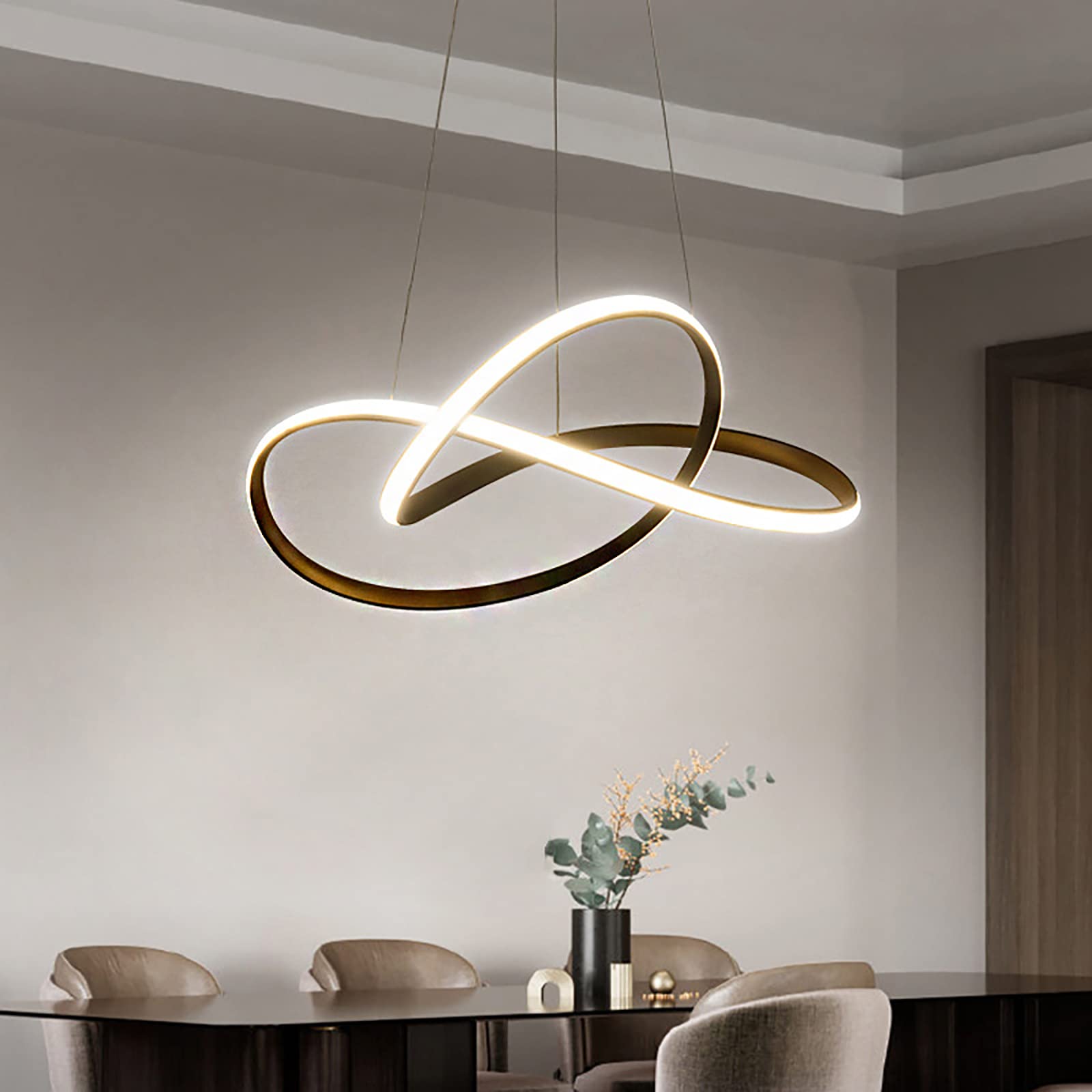 SYAXVOM Modern LED Ring Chandelier - Dimmable Wood Pendant Light Japanese Style Ceiling Fixture for Kitchen Island Dining Room & Living 50x50x6cm (20x20x2in)