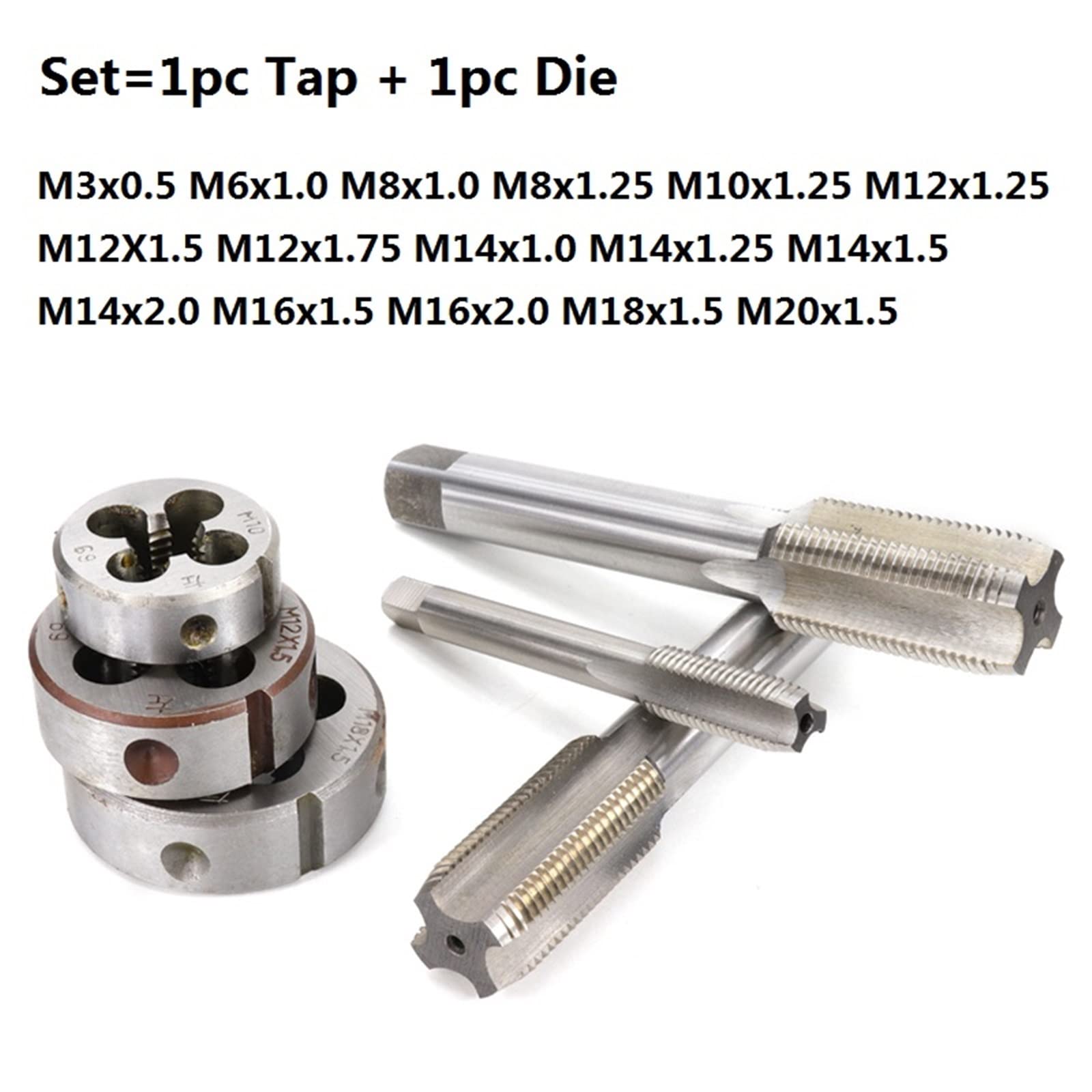 Set di 2 Maschi e filiere per Macchina a Sinistra, Filettatura metrica, Trapano, maschiatore, filiera MINGPING (Colore: Set 2 Pezzi M14x1.0)