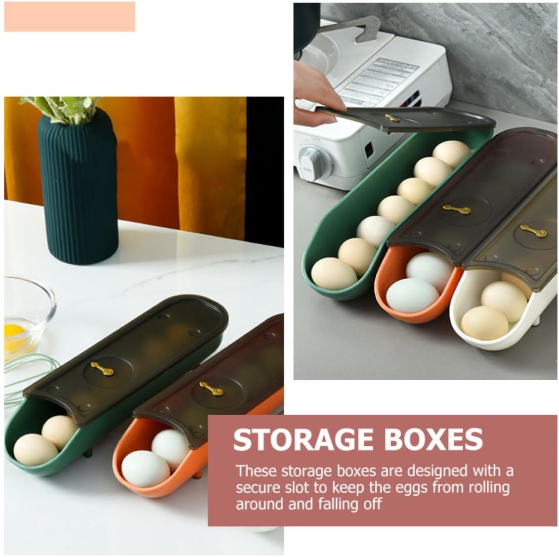 3pcs Reusable Stackable Egg Drawer with Lid and Date Pointer