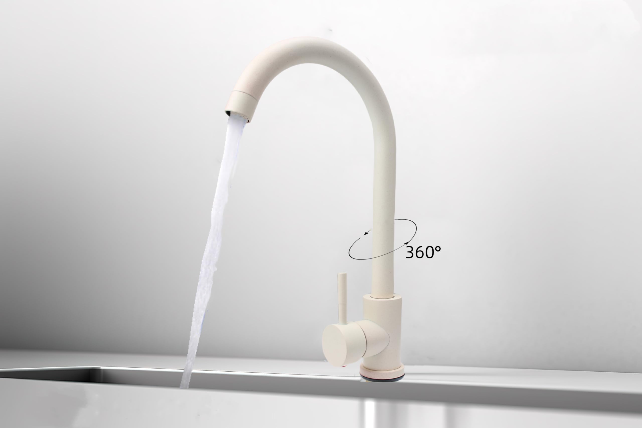 Faizee Home | Granitspüle Vela Ø 49 cm – Stilvolle Eleganz inkl. passender Armatur | Spülbecken für Unterschrank ab 45 cm | Robust & pflegeleicht (Beige)