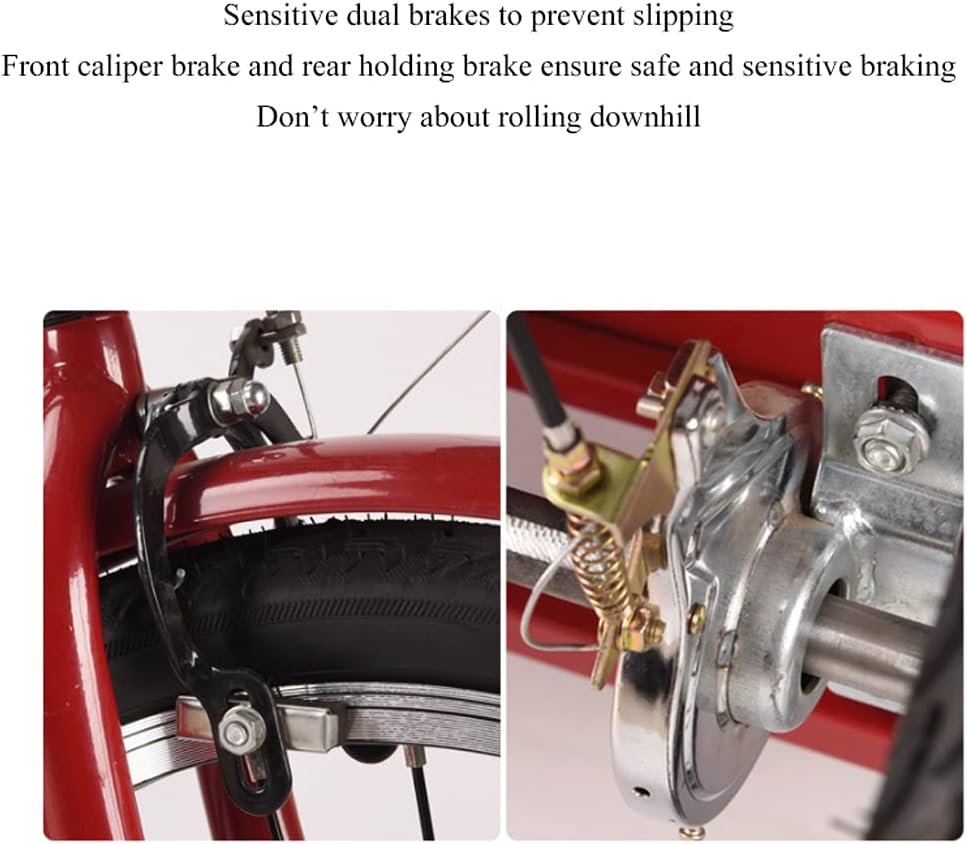 Three Wheel Bike Adult Tricycle Foldable 6 Speed 20 Inch Trike Bike Bicycle Red 3-Wheel Bicycle Adjustable Backrest Seat for Picnic Shopping Work Men Women Cycling Pedalling