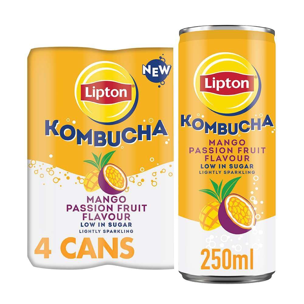 Lipton Kombucha Mango & Passion Fruit, 250ml,(Pack of 4)