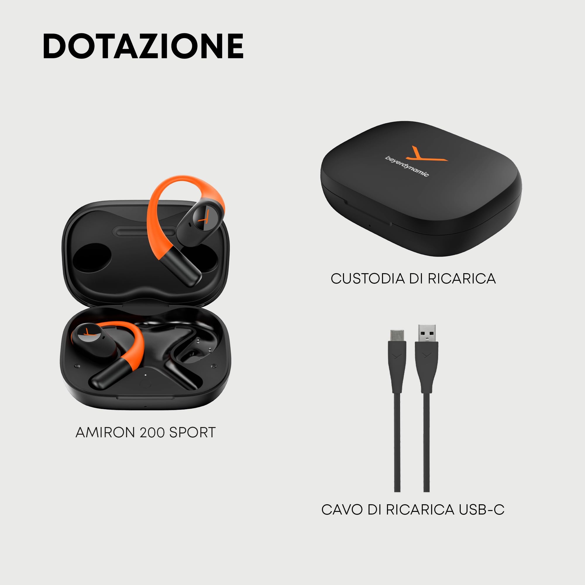 beyerdynamic AMIRON 200 Auricolari True Wireless aperti, Open-Ear Cuffie sportive con ganci auricolari ergonomici, Bluetooth 5.3, durata della batteria di 36 ore in modalità SPORT
