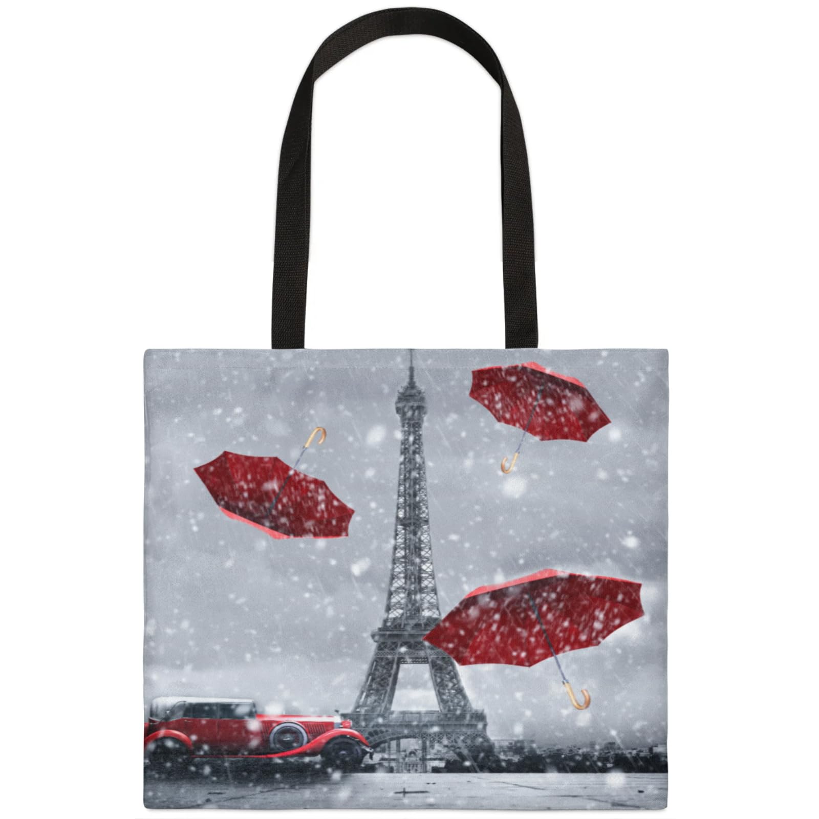 Mularoka Tower Umbrella Car Square Canvas Tote Bag Top Handle Purses Stylish Women Canvas Shoulder Tote Bags Reusable Handbags for Work Travel Picnic Beach Shopping Gym Hiking