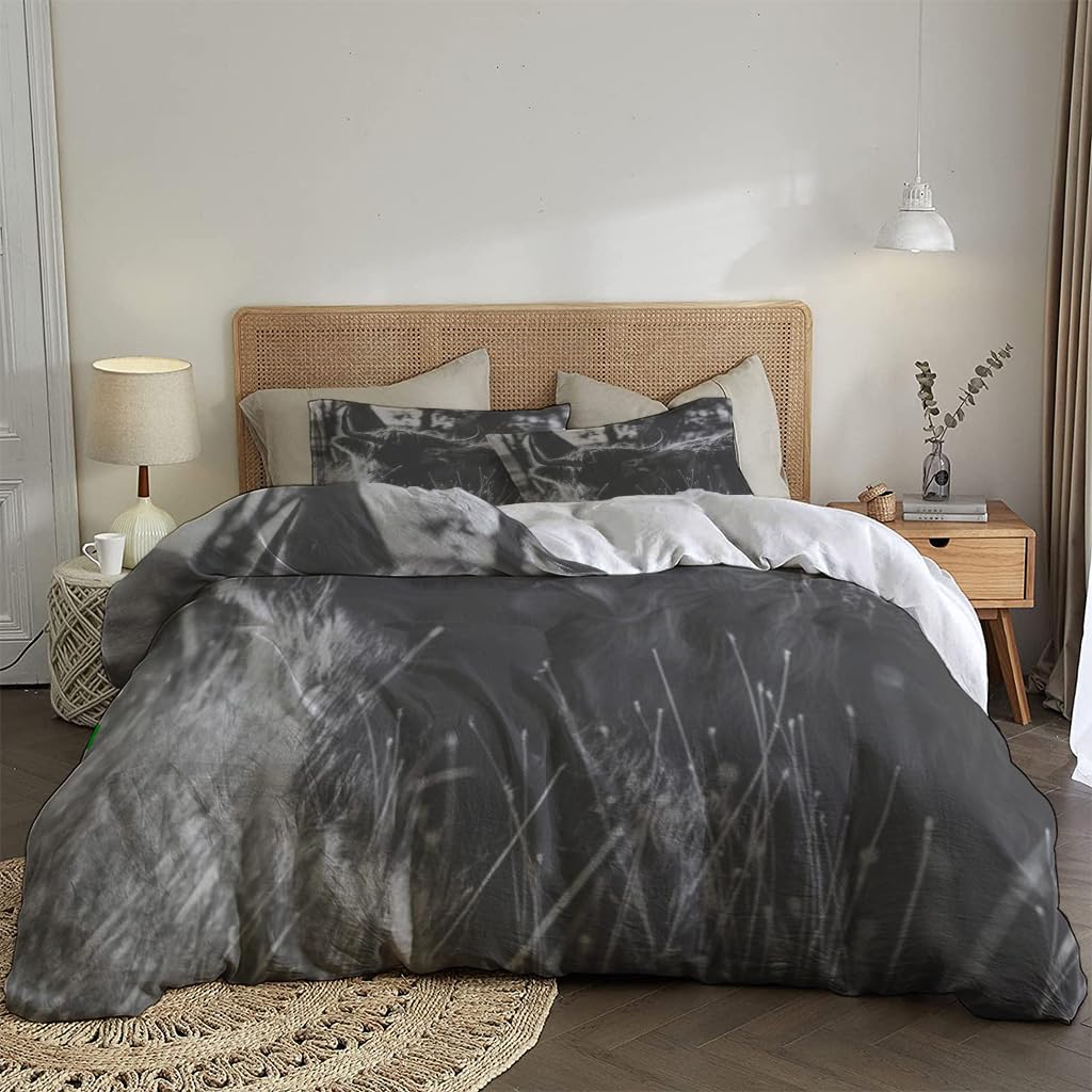 NIBAINLO 布団カバー日中の農場にいるハイランド牛 肌に優しい ピーチスキン加工 掛け布団カバー 和式 洋式 あったか 布団カバーセット リバーシブル ホームステイ ホテル 家庭兼用