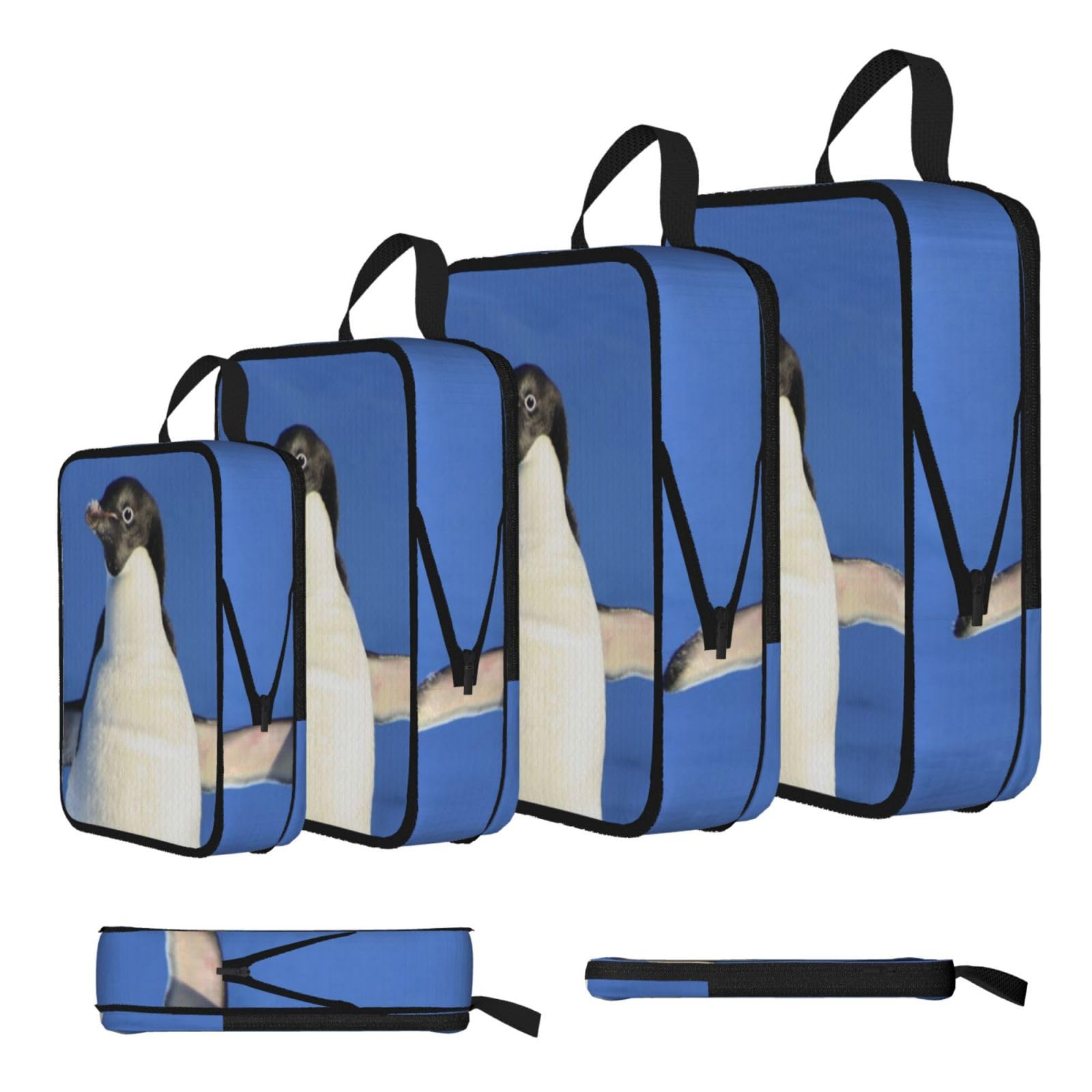 Cute Penguin Print 4 Set Compression Packing Cubes For Suitcases,Expandable Storage Bags Organizers