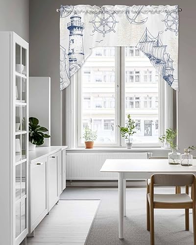 Miniatura 4 de Cortinas de cocina retro Light-House con cenefa con bolsillo para barra, paneles de cortina para dormitorio, sala de estar, baño, cafetería,