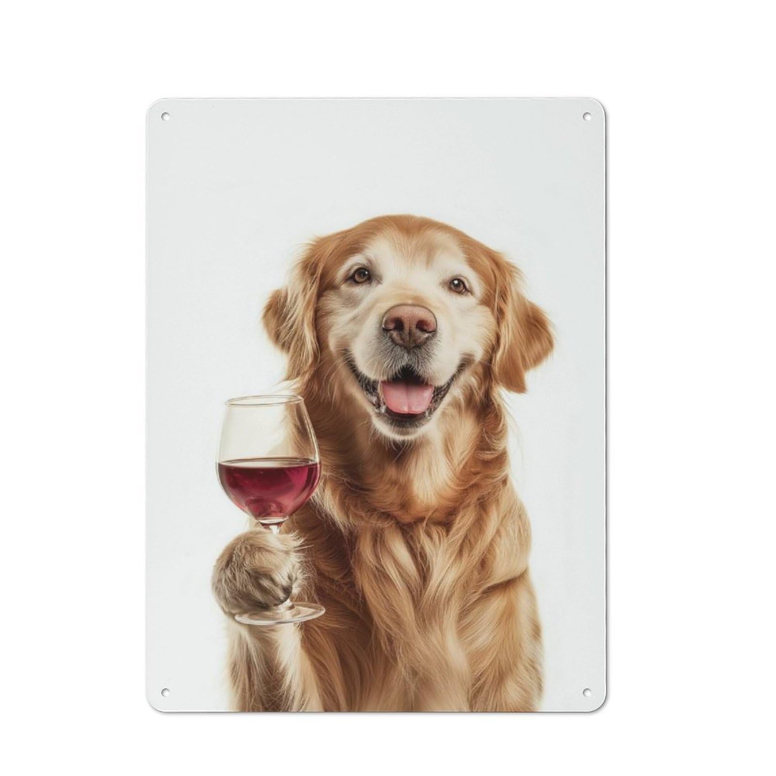 Junmoney Golden Retriever With Wine Glass Retro Tin Sign 40X30cm For Home Office Or Studio, Suited To Home Office Decor Fans