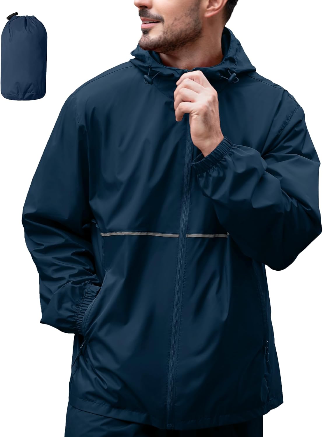 ZITY Men's Rain Jacket Waterproof with Hood Lightweight Raincoat for Golf Hiking Camping Cycling
