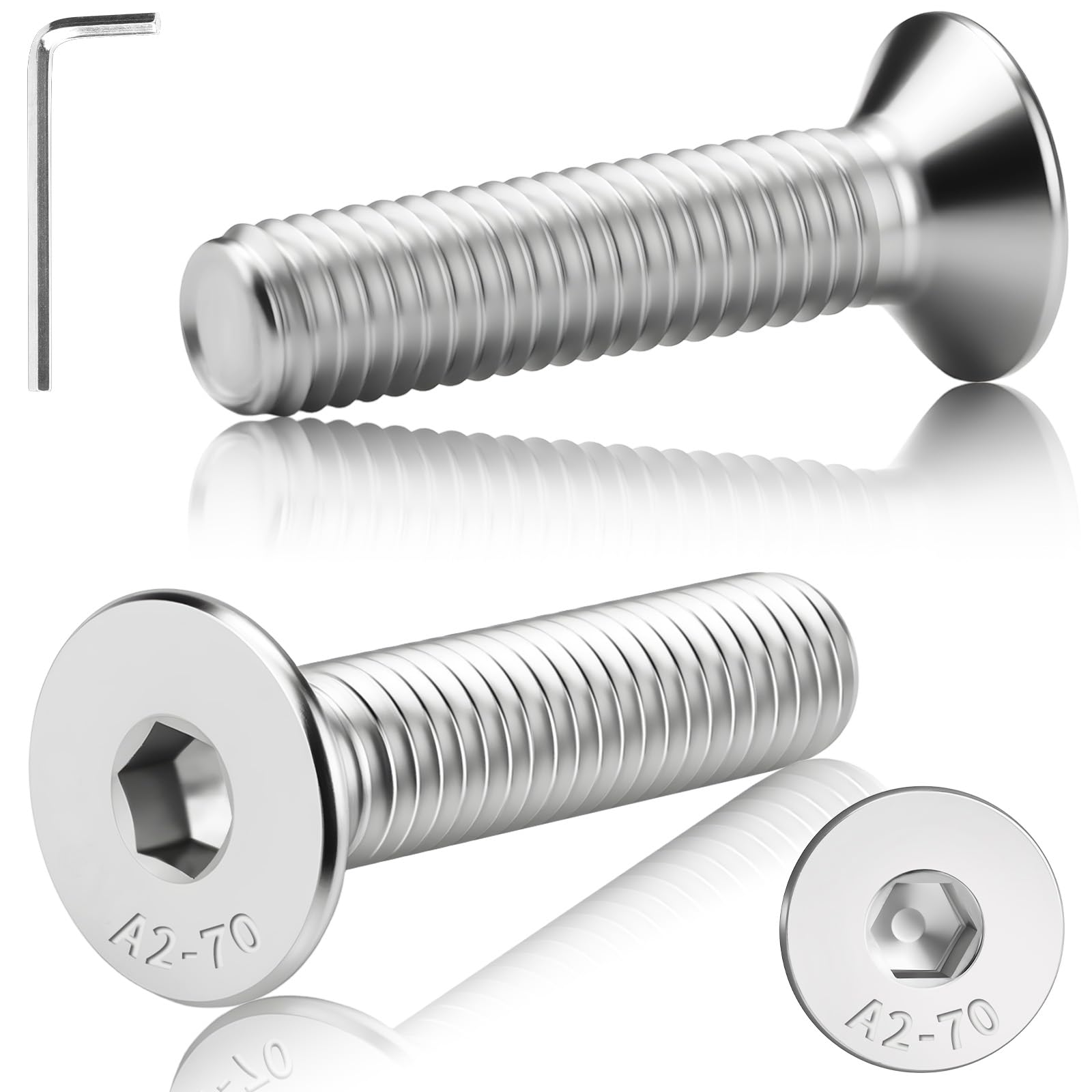 Sturiz 30pcs M6 Countersunk Bolts M6x12mm Stainless Steel Bolts Countersunk Screws Flat Head Socket Cap Screws DIN 7991 Full Thread with Hex Spanner For Machinery Equipment and Furniture