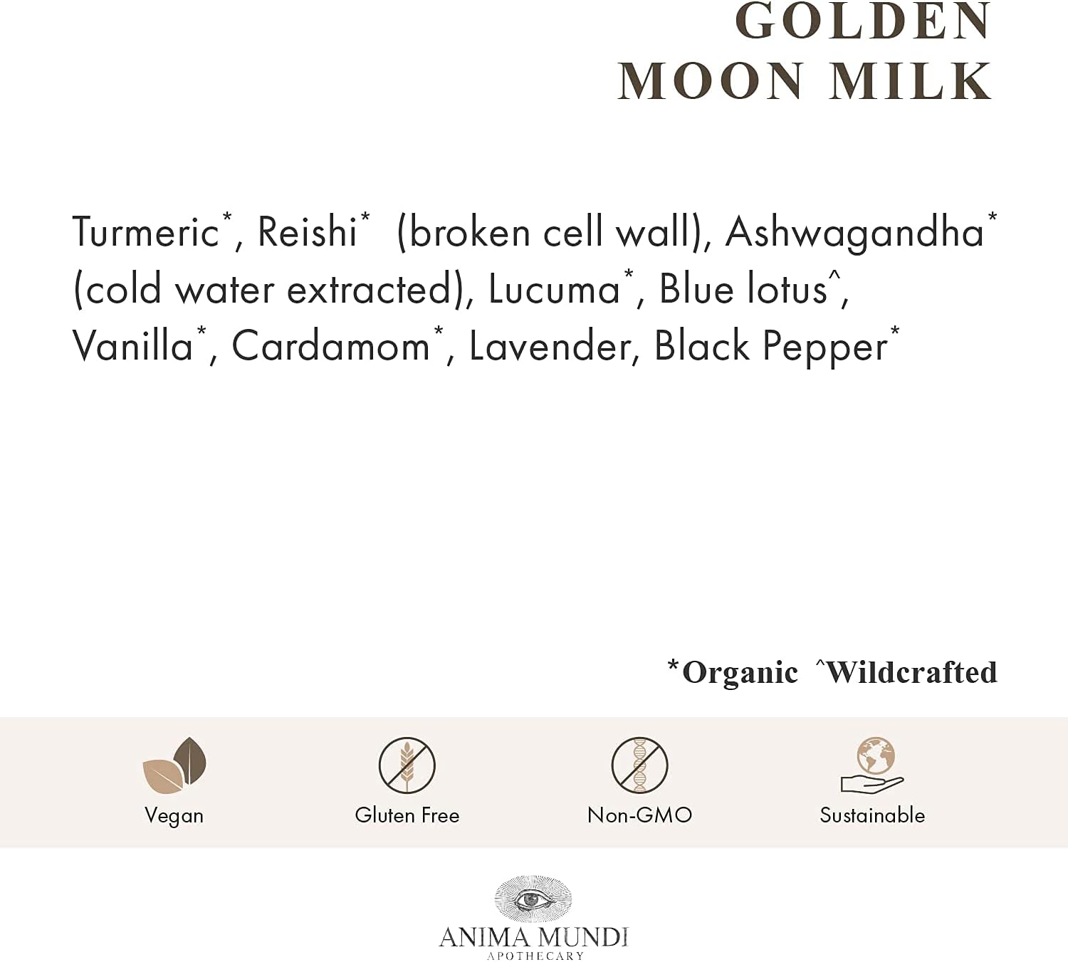 Anima Mundi Apothecary Golden Moon Milk - Relaxing Plant-Based Powder with Organic Spices Turmeric, Ashwagandha, Reishi & Vanilla - Unsweetened Drink Powder - Promote Sense of Calm (5oz / 142g)
