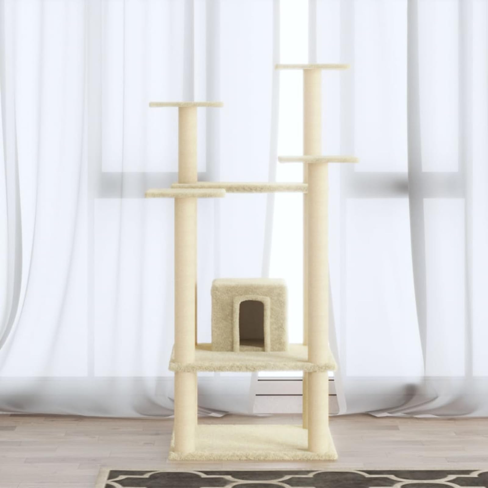 Homgoday Albero tiragraffi in sisal, color crema, 110 cm, torre tiragraffi, casetta multilivello per gatti, centro attività per gatti, animali e articoli per animali domestici