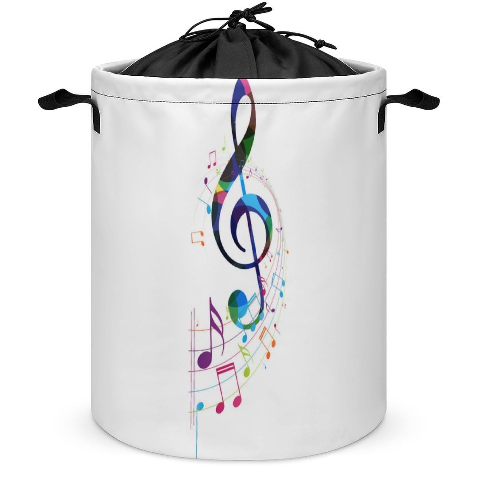 Qjjinxior Drawstring Laundry Hamper, Colorful Music Notes Laundry Basket, Washing Basket with Handle
