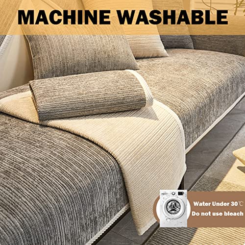 Housse de canapé d'angle en chenille haut de gamme gris clair élastique