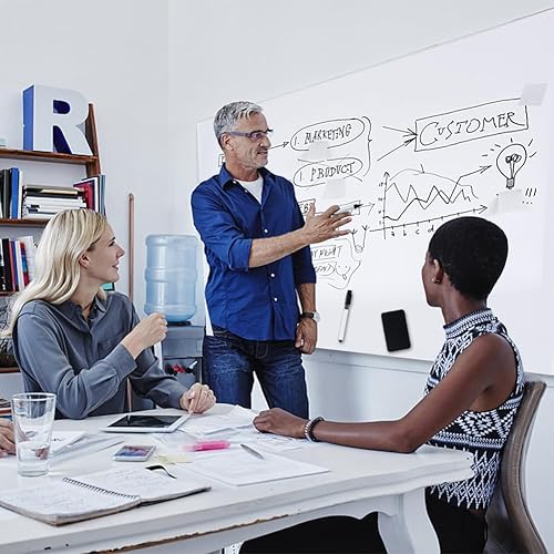 Miniatura 6 de Papel de pizarra blanca para colgar, adhesivo magnético grueso de borrado en seco, 70.9 x 39.4 in, 71 x 39 pulgadas, pizarra blanca suave,