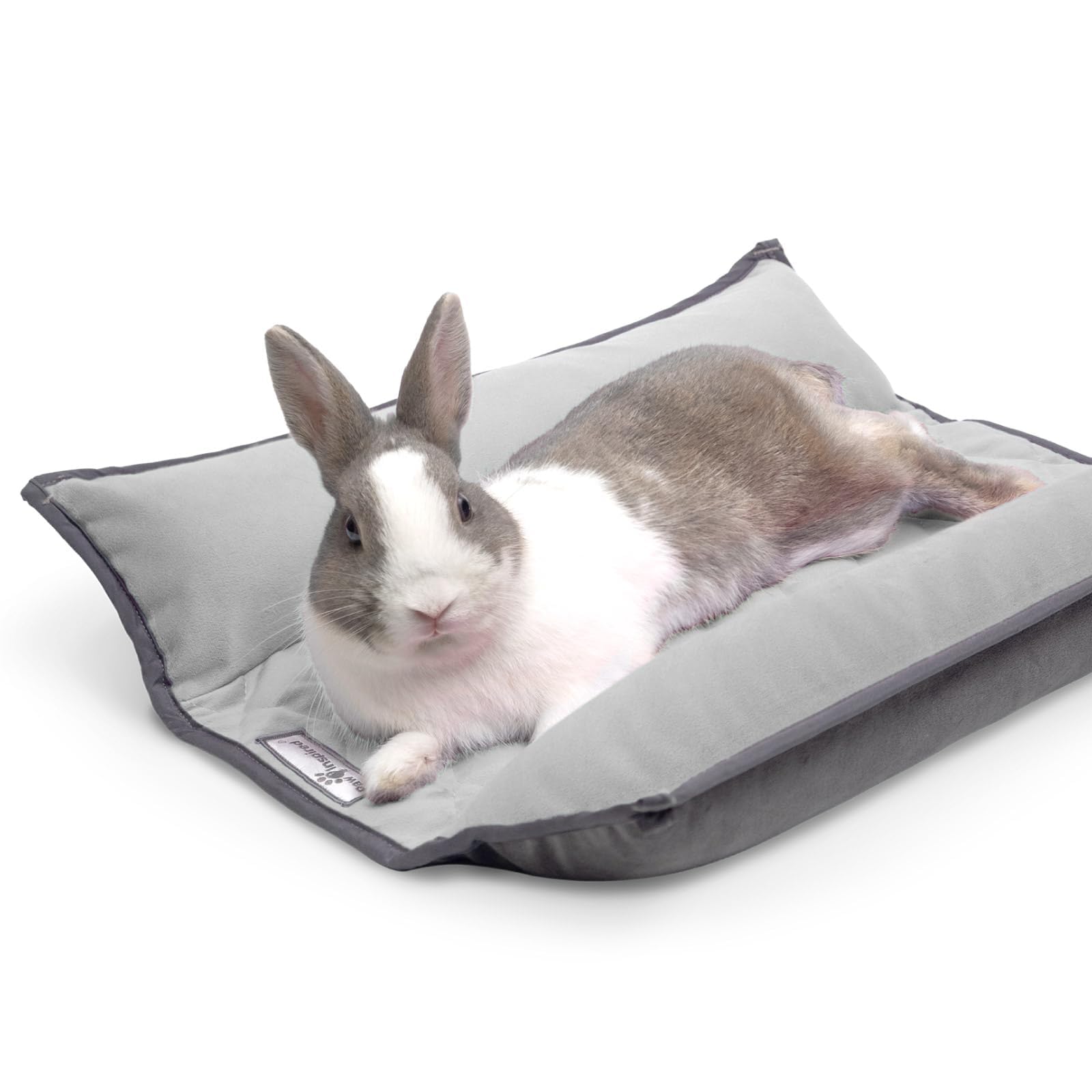 Paw Inspired Snuggle Bunny Bolster Bed for Rabbits, Cats, Dogs, Small Pets, 17x17-Inch Reversible Fleece Flop Bedding with Padded Sides (Gray/Light