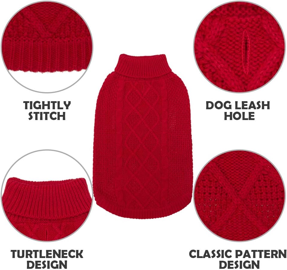 Mihachi Turtleneck Dog Jumper - Dog Sweater Winter Coat Apparel Classic Cable Knit Clothes with Leash Hole for Cold Weather - Image 5