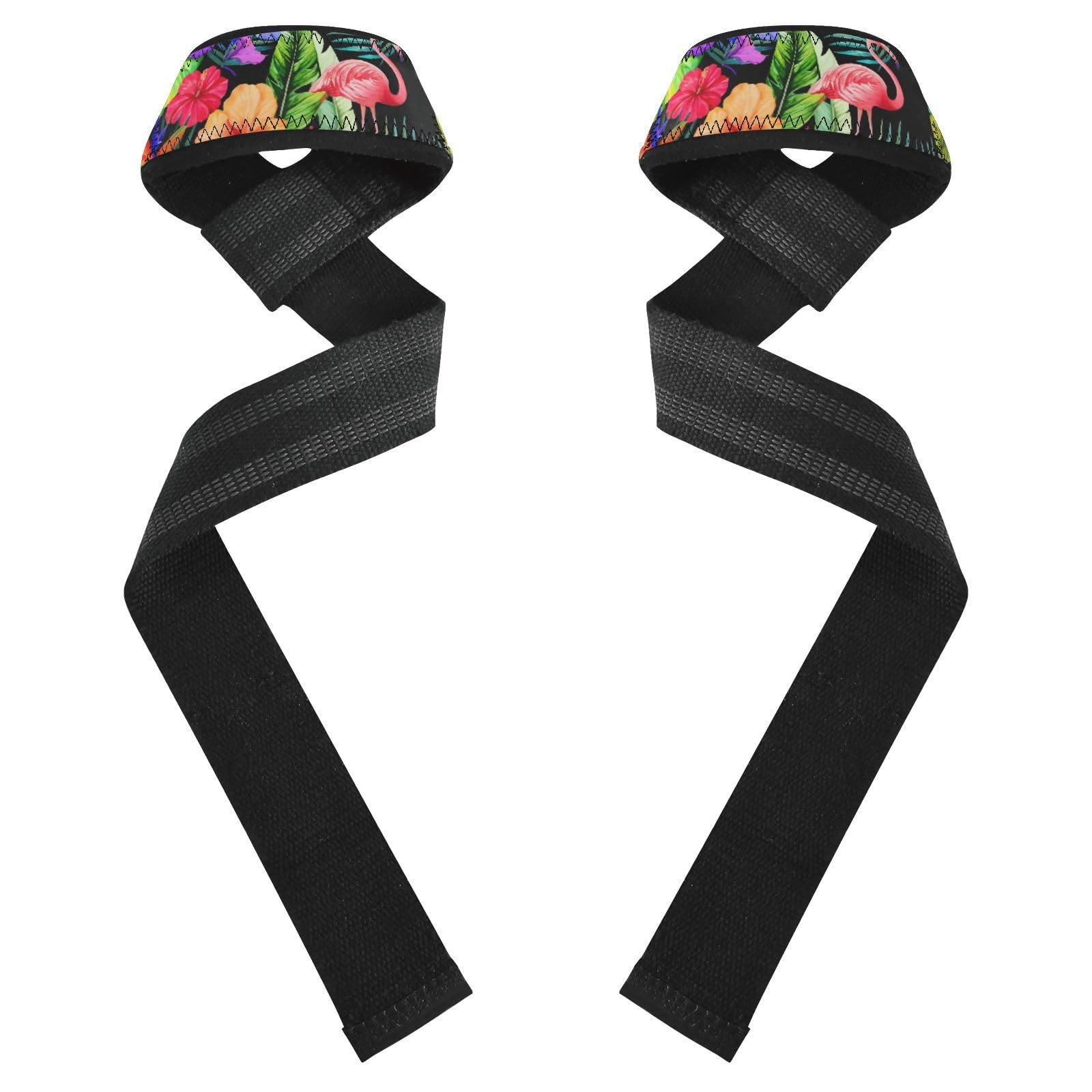 STAYTOP Flamingos and Palm Leaves Wrist Straps for Weightlifting,Lifting Straps with Neoprene Cushioned Wrist Padded and Anti-Skid Silicone for Strength Training,Bodybuilding,Deadlifting
