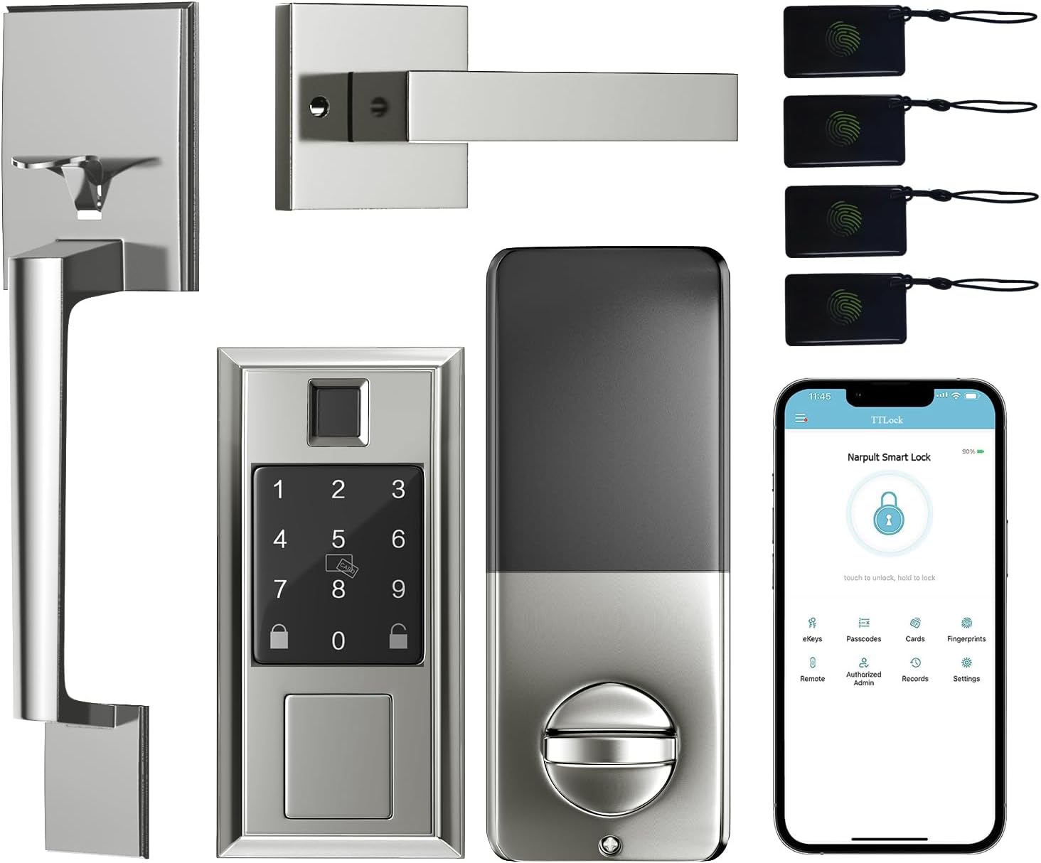Smart Lock with Front Door Handle Set, Keyless Entry Door Lock Deadbolt Smart Locks for Front Door, Fingerprint Door Lock, via Bluetooth App/WiFi(Need Gateway) Control,‎‎Satin Nickel