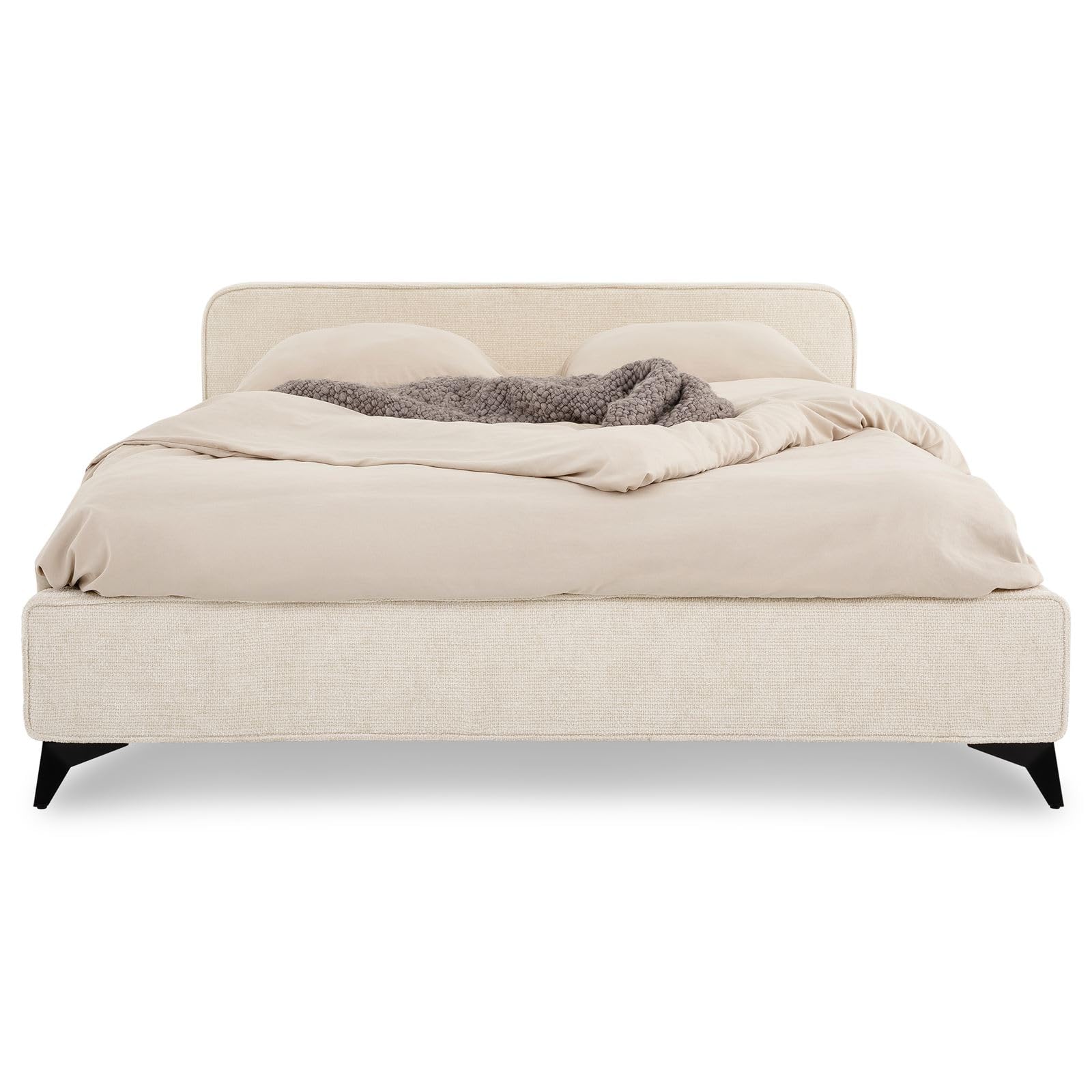 IDIMEX Lit Double LEVERDA 140x190 cm, Revêtement en Tissu, Lit Style Moderne pour 2 Personnes, Cadre de lit en Bois avec sommier Inclus, Blanc