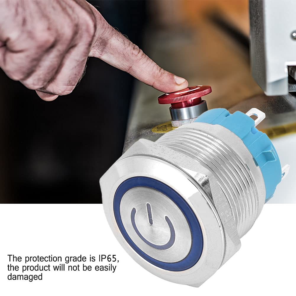 Xb4 White LED Push Button Switch Illuminated Round Flat Head Momentary Metal Push Button Switches With Light 12 thumbnail image