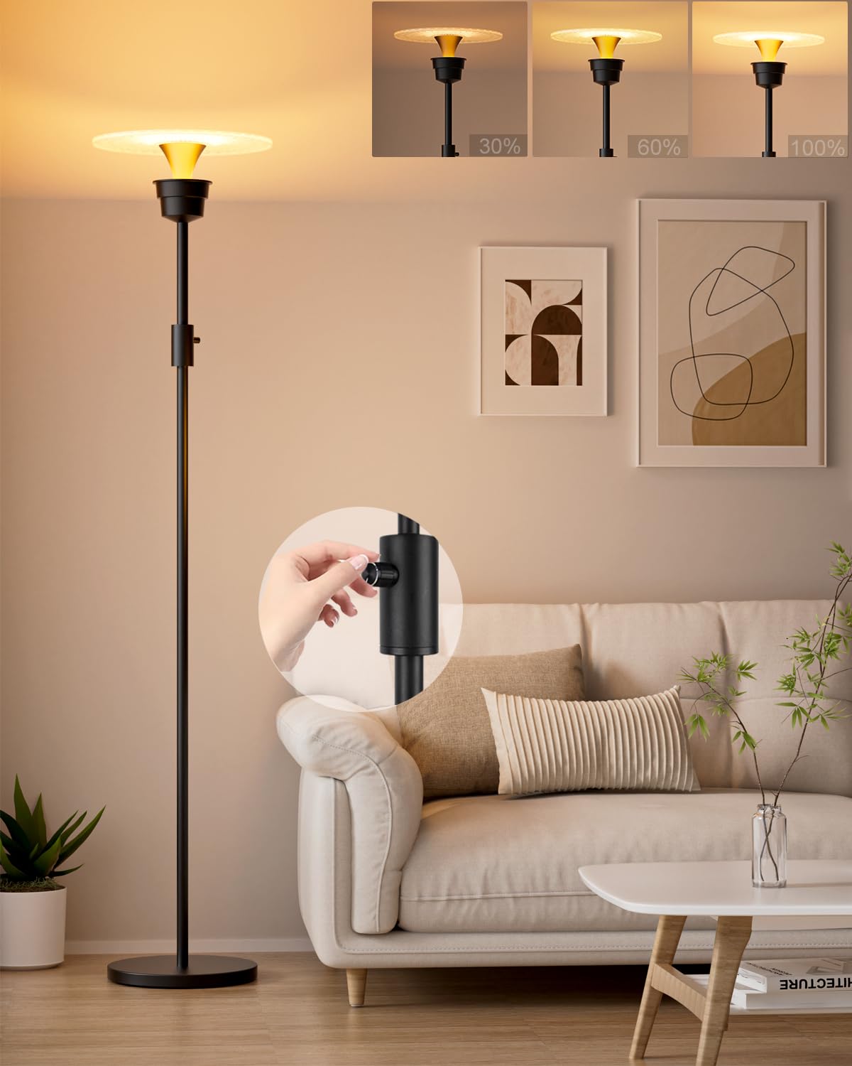 Lightdot Dimmable Floor Lamp for Living Room, Torchiere Floor Lamp with ...