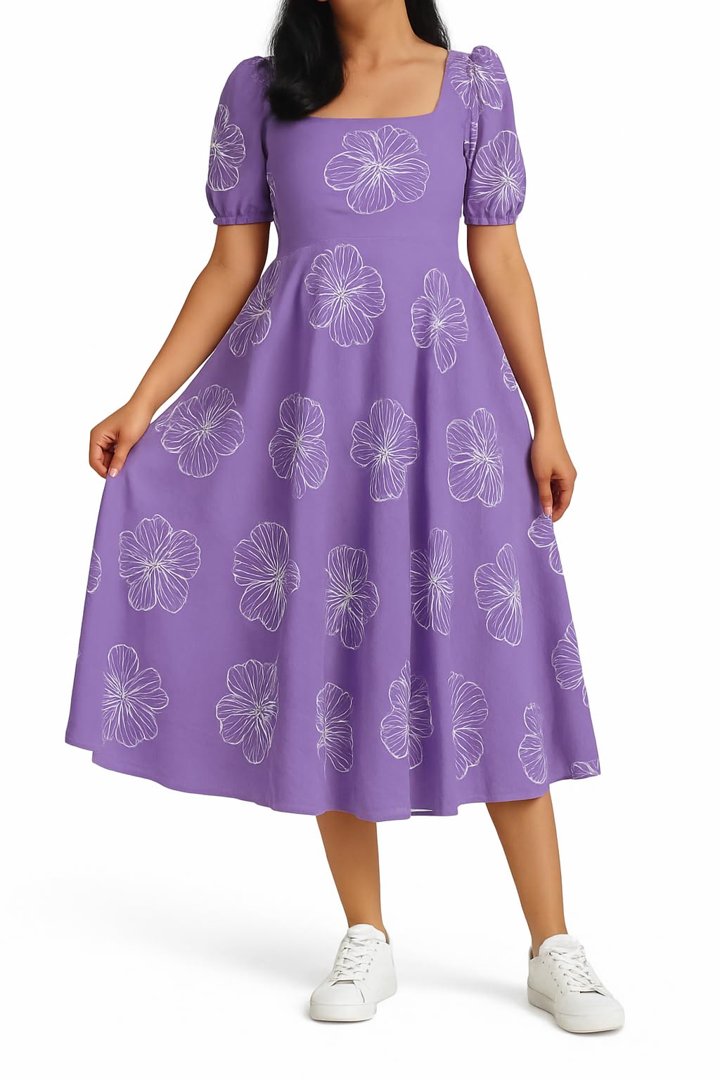 Women Floral Printed Dress One Piece Rayon Regular Fit Knee Length Printed Straight Kurti Kurtas Kurta Square Neck Full Sleeves Short Kurti Purple-image-25