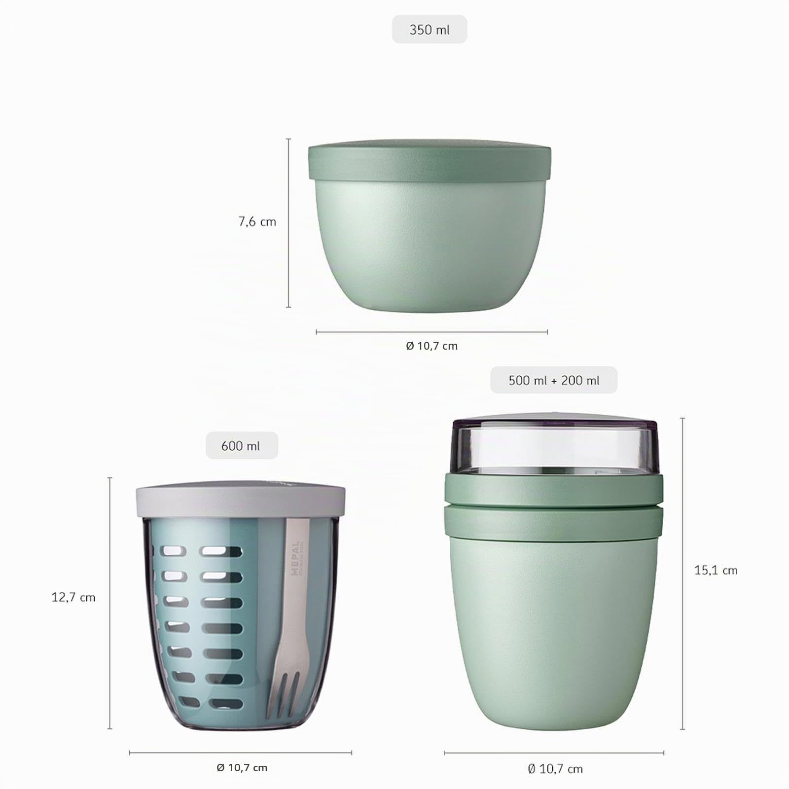 Mepal - Set promozionale Pots Ellipse 3 pezzi - Contenitore per il pranzo 500 + 200 ml, Fruitpot 600 ml, Snackpot 350 ml - Contenitore per alimenti, bicchiere da yogurt, bicchiere da asporto