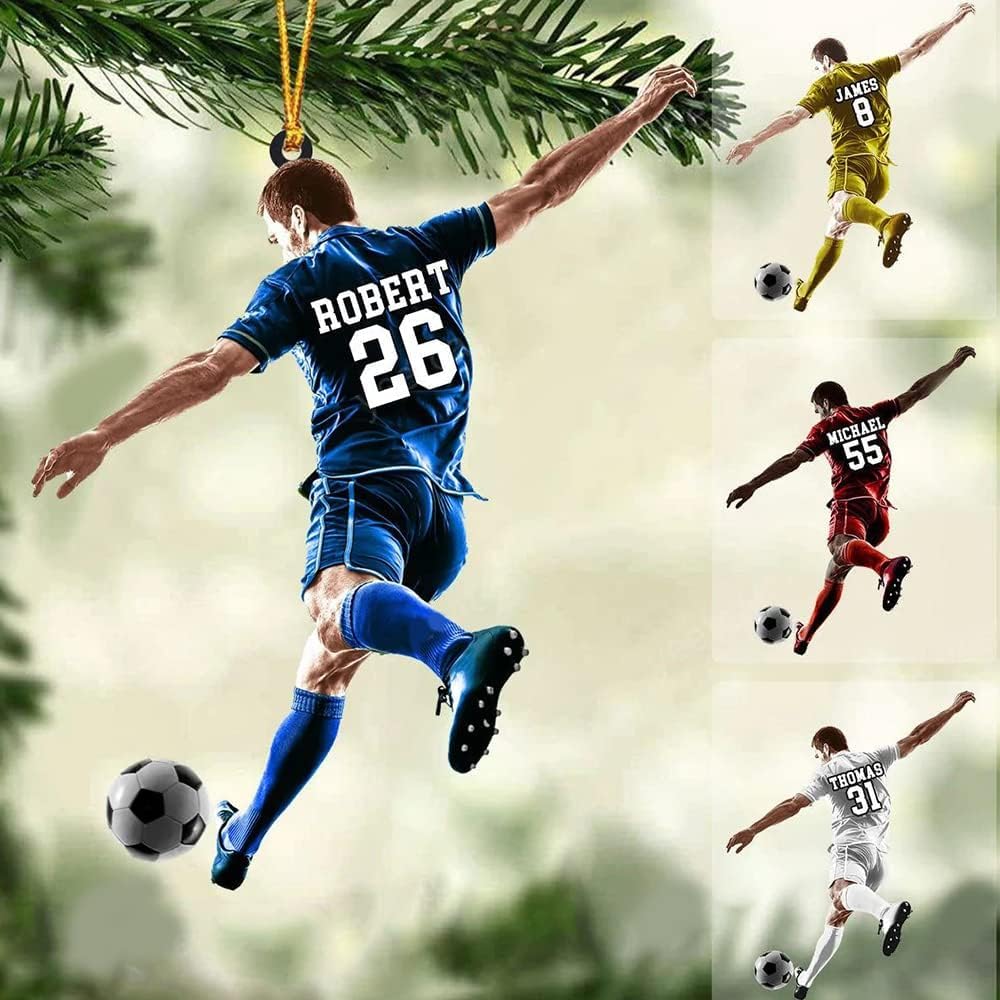 Personalized Soccer Ornament, Girl, Boy Soccer Christmas Ornament with Name &amp; Number, Unique Sports Keepsake Gift for Boys, Kids &amp; Teens, Holiday Tree Decoration, Christmas Tree, 2D Flat Shape /5