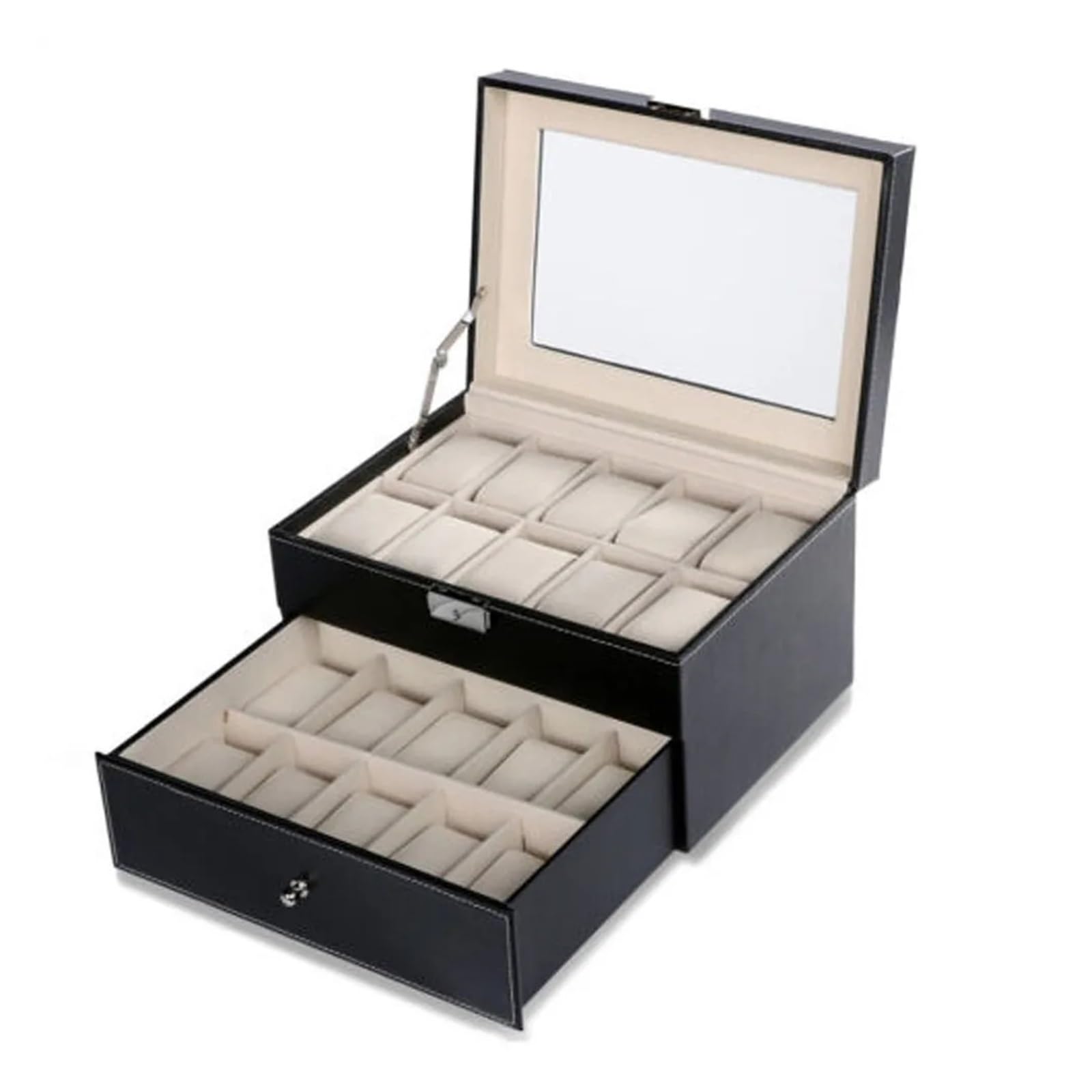 Vitrine for 20 Uhren, Uhrenbox aus PU-Leder, Organizer, Aufbewahrungsbox for Herren- und Damenkollektion, Schmuckaufbewahrung zur Aufbewahrung von Uhren