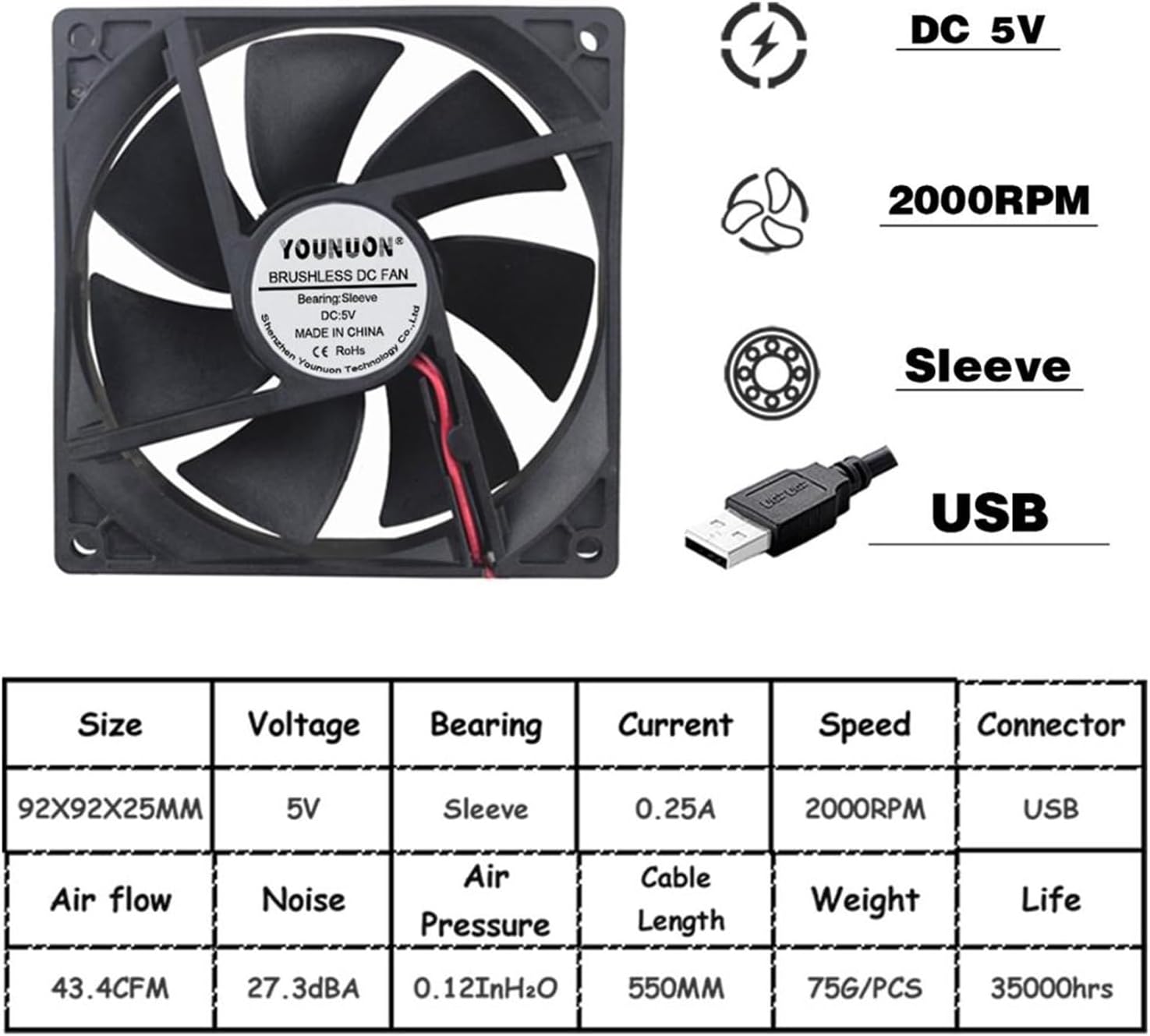 1pcs 92MM 9225 92X92X25MM Cooling Fan 5V/12V/24V DC Brushless 90mm Cooling Fan for PC Laptop Case(Color:24V Ball XH2.54)