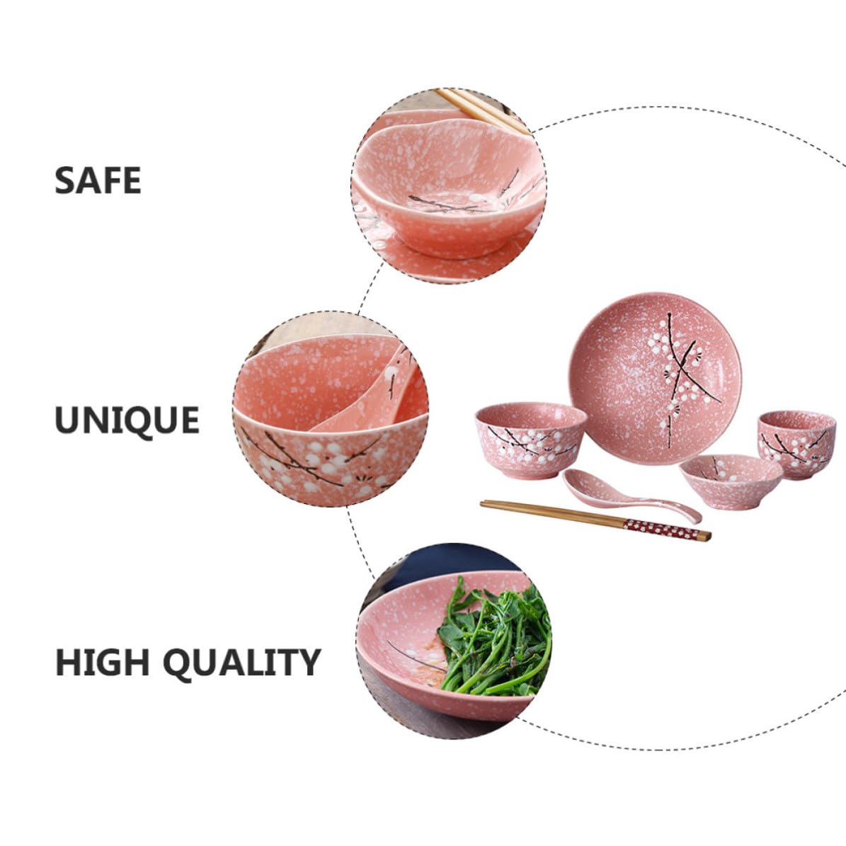 Juego de Vajilla Japonesa 12 Piezas Hogar de Cerámica Rosa Diseño Delicado, Adecuado para Cenas en Restaurante Casa