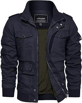 – Men's Casual Cotton Military Bomber Jacket Winter Outerwear Windbreaker Cargo Jacket Multi Pockets