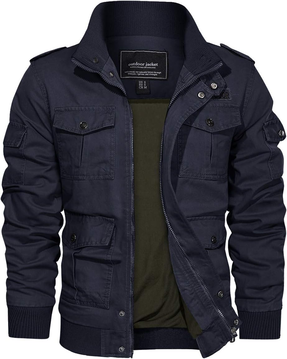 – Men's Casual Cotton Military Bomber Jacket Winter Outerwear Windbreaker Cargo Jacket Multi Pockets