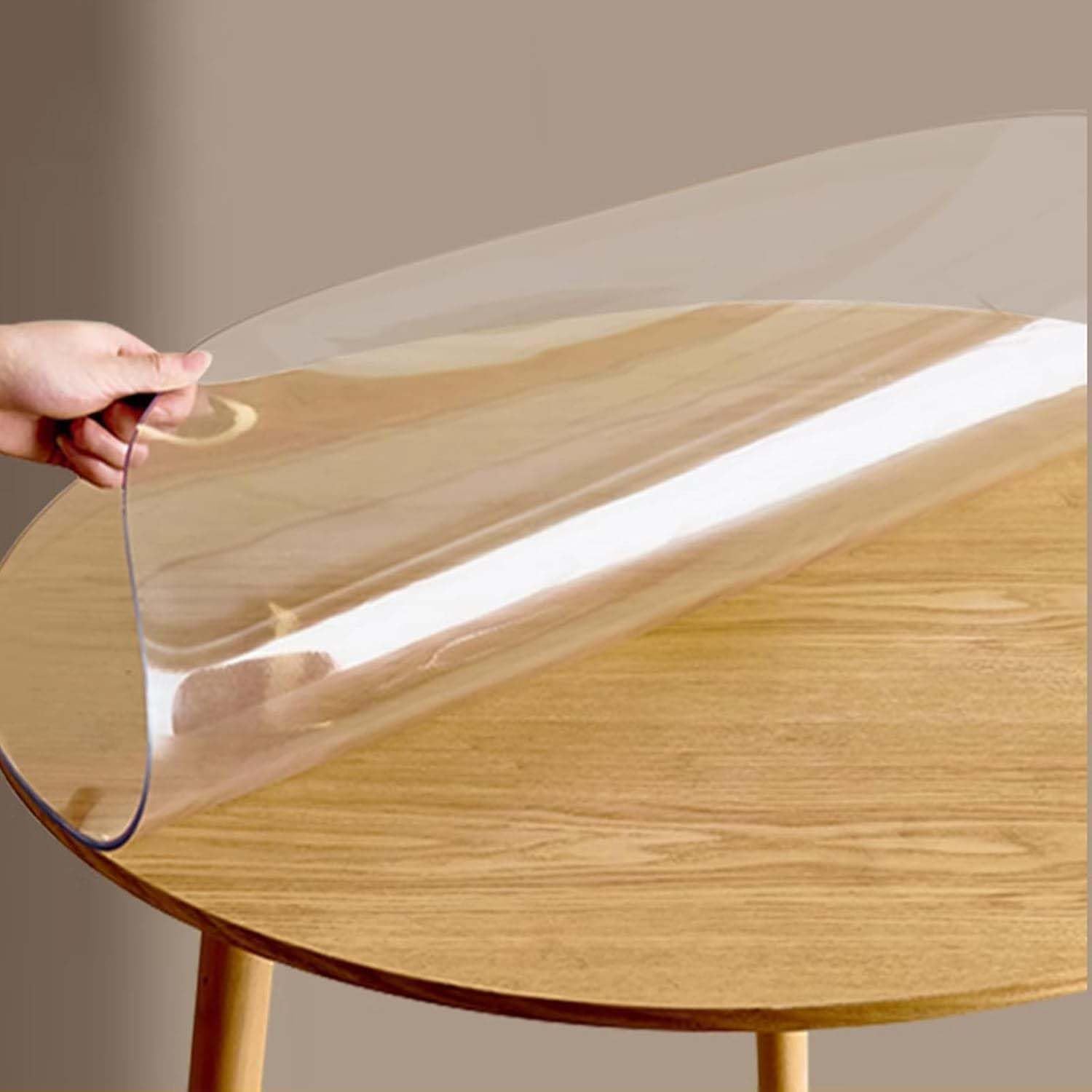 Ffsaacol Round Waterproof Plastic Table Cover, Clear Table Cover Protector for Kitchen Dining Room, Transparent Vinyl Tablecloth Protector for Kitchen, Office 1mm, 125cm/49in